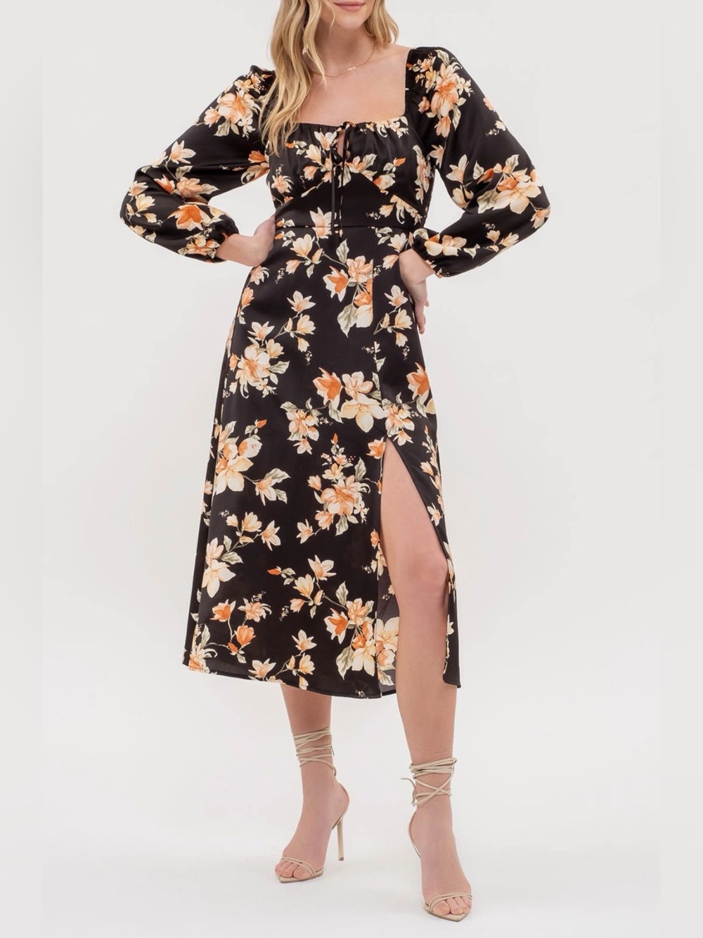 Blu Pepper | Floral Long Sleeve Midi Dress